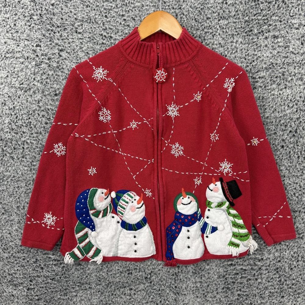 Vintage Heirloom Collectibles Christmas Sweater Womens Medium Red Snowman Y2K